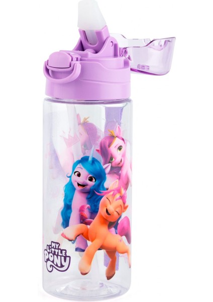 My Little Pony Kız Çocuk 500 ml Pipetli Plastik Matara Suluk - Mor Kapak