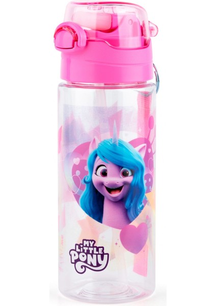 My Little Pony 500 ml Kız Çocuk Pipetli Plastik Okul Matarası - Pembe Kapak