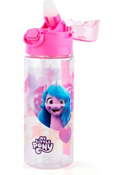 My Little Pony 500 ml Kız Çocuk Pipetli Plastik Okul Matarası - Pembe Kapak