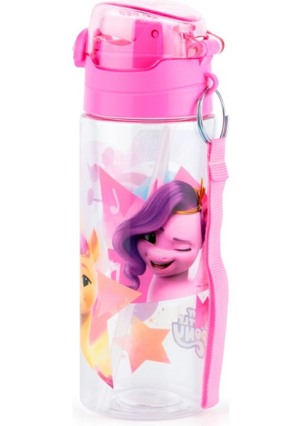 My Little Pony 500 ml Kız Çocuk Pipetli Plastik Okul Matarası - Pembe Kapak