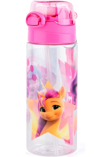 My Little Pony 500 ml Kız Çocuk Pipetli Plastik Okul Matarası - Pembe Kapak