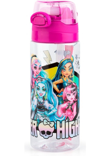 Monster High Pipetli 500 ml Plastik Matara Suluk Pembe Kız Çocuk