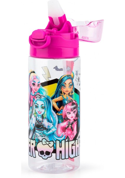 Monster High Pipetli 500 ml Plastik Matara Suluk Pembe Kız Çocuk