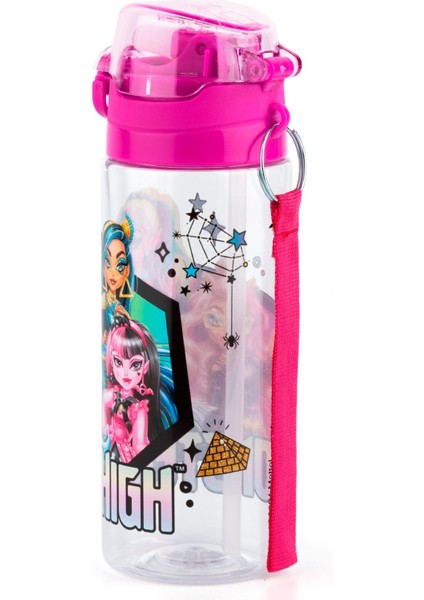 Monster High Pipetli 500 ml Plastik Matara Suluk Pembe Kız Çocuk