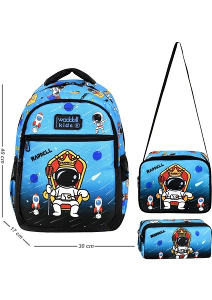 Waddellbag Mavi Siyah Astronot Erkek Çocuk Üçlü Ilkokul Çanta Seti fiyatları