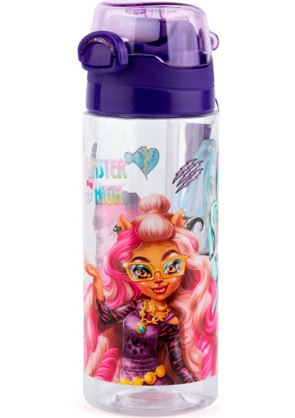 Monster High 500 ml Pipetli Mor Kapaklı Plastik Matara Suluk - Kız Çocuk