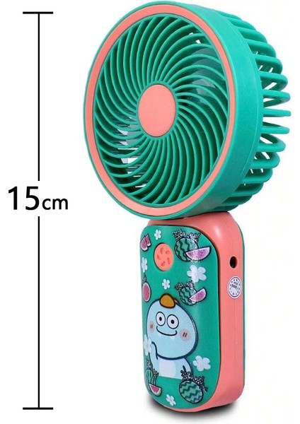 Taşınabilir Desenli Mini USB Fan El Tipi Tek Kademeli Lityum Şarj Edilebilir Renkli Karakterli Mini Vantilatör Soğutucu 15CM Mini Fan Pembe