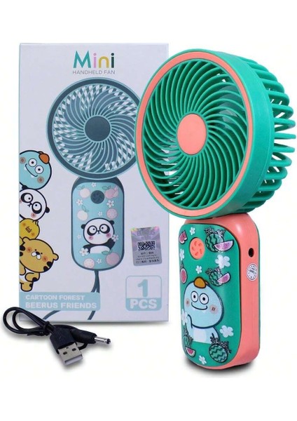 Taşınabilir Desenli Mini USB Fan El Tipi Tek Kademeli Lityum Şarj Edilebilir Renkli Karakterli Mini Vantilatör Soğutucu 15CM Mini Fan Pembe