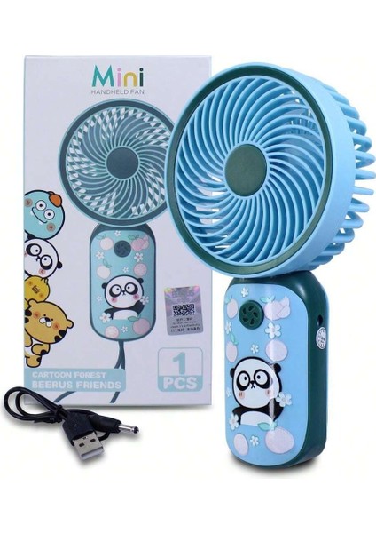 Taşınabilir Desenli Mini USB Fan El Tipi Tek Kademeli Lityum Şarj Edilebilir Renkli Karakterli Mini Vantilatör Soğutucu 15CM Mini Fan Pembe