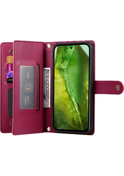 Google Piksel 8A Için Flip Case Crossbody Kayış Cüzdan Çok Fonksiyonlu (Yurt Dışından)