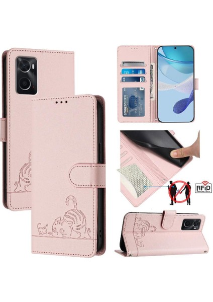 Oppo Için Kılıf A36 4G/A76 4G/A96 4g Kedi Rfıd Cüzdan Kapak Çevirin Kart Yuvası (Yurt Dışından)