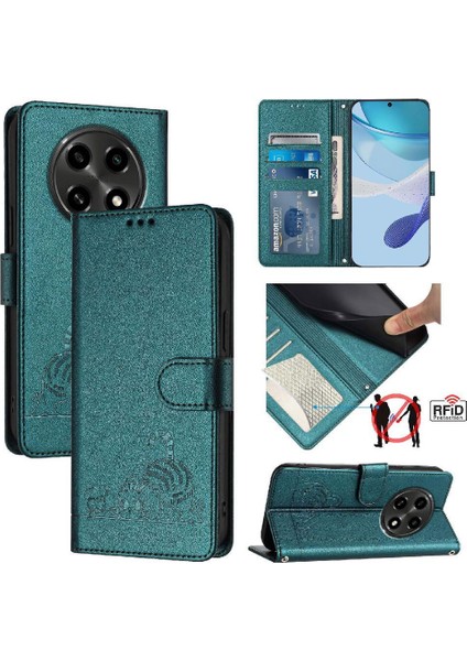 Oppo A3 Pro 5g/a2 Pro 5g Kedi Rfıd Cüzdan Kapak Çevirin Kart Yuvası (Yurt Dışından)