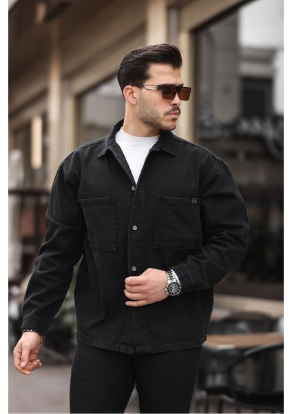 Erkek Gömlek Model Oversize Denim Siyah Ceket