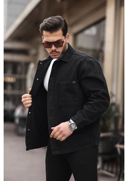 Erkek Gömlek Model Oversize Denim Siyah Ceket modelleri