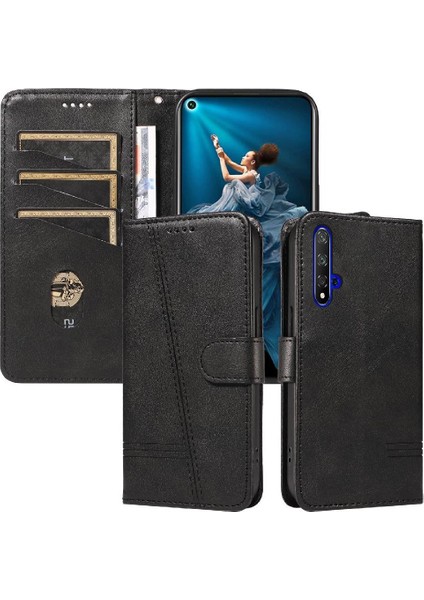 Huawei Nova 5t Için Filp Durumda Preslenmiş Pu Deri Cüzdan Telefon Kılıfı ile (Yurt Dışından)