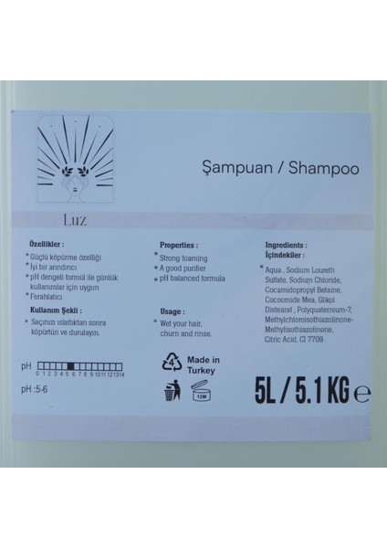 4 Adet Luz 5 Litre Bidonla Litrelik Otel, Kuaför, Berber ve Günlük Dökme Şampuan ve Duş Jeli