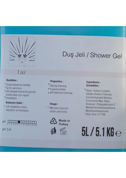 4 Adet Luz 5 Litre Bidonla Litrelik Otel, Kuaför, Berber ve Günlük Dökme Şampuan ve Duş Jeli