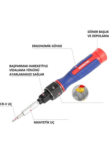 WP221070 9-In-1 Profesyonel Cr-V Cırcırlı Manyetik Hassas Tornavida Seti