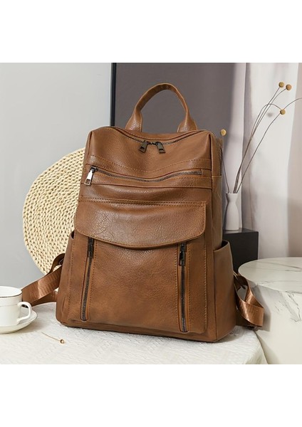 Kadınlar Içın Büyük Kapasiteli Retro Pu Deri Seyahat Sırt Çantası (Yurt Dışından) modelleri