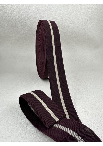 4 cm Jakar Lastik-Çizgili-Bordo-5 Metre