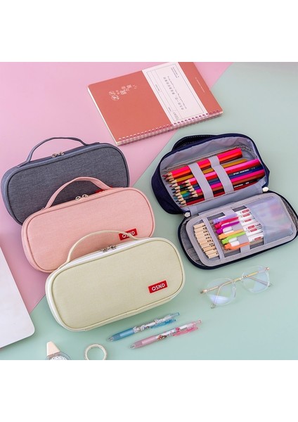 Yeni Japon Tarzı Basit Düz Renk Öğrenci Taşınabilir Kalem Kutusu Büyük Kapasiteli Çift Katmanlı Oxford Kumaş Kalem Kutusu (Yurt Dışından) fırsatları