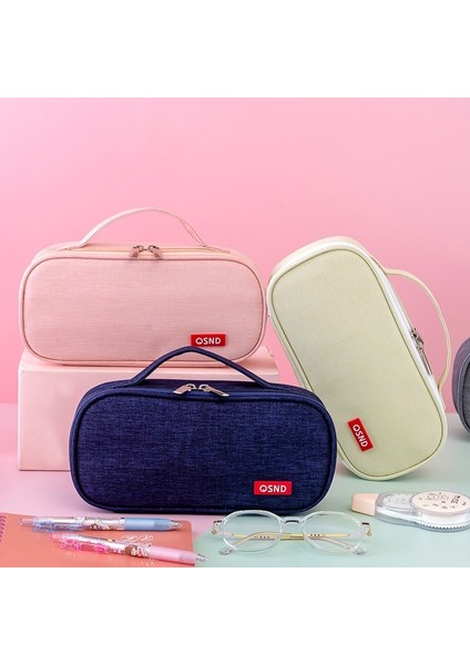 Yeni Japon Tarzı Basit Düz Renk Öğrenci Taşınabilir Kalem Kutusu Büyük Kapasiteli Çift Katmanlı Oxford Kumaş Kalem Kutusu (Yurt Dışından) fiyatları