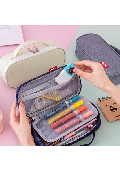 Yeni Japon Tarzı Basit Düz Renk Öğrenci Taşınabilir Kalem Kutusu Büyük Kapasiteli Çift Katmanlı Oxford Kumaş Kalem Kutusu (Yurt Dışından) fırsatları