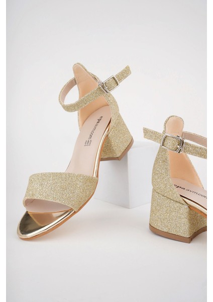 Topuklu Tek Bant Arka Kapalı Altın Kız Çocuk Sandalet modelleri