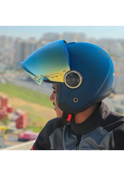 Classy Mat Navy Mavi Kask Sarı Cam E1 fiyatları