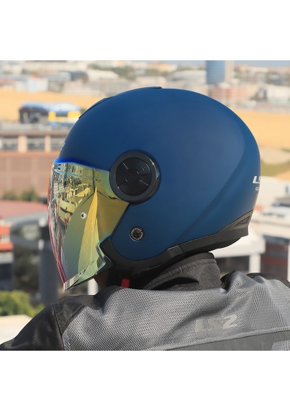 Classy Mat Navy Mavi Kask Sarı Cam E1 indirimleri