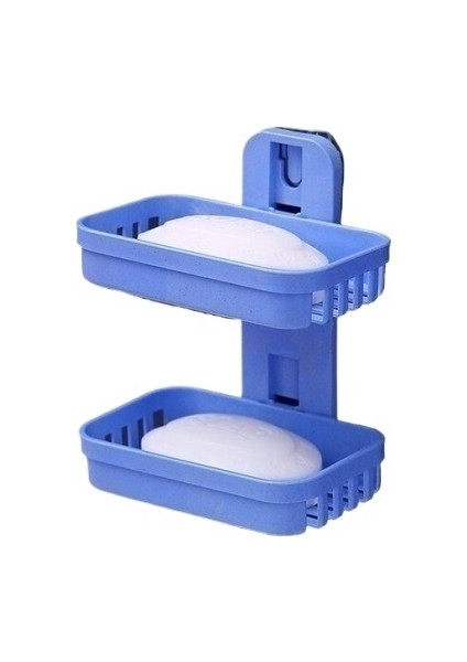 Mavi Çift Tarzı Yumruk Izi Olmayan Sabunluk Duvara Monte Tek Veya Çift Katmanlı Emme Bardaklı Sabun Askısı Banyo Rafı Mutfak Depolama Kutusu (Yurt Dışından)