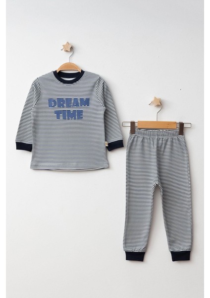 Mini Damla Pijama Takımı Penye Dream Time Baskılı Lacivert