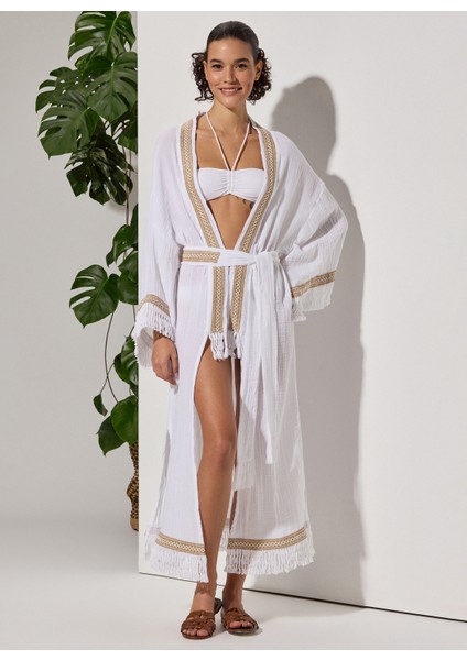 Desenli Beyaz Kadın Kimono 120348