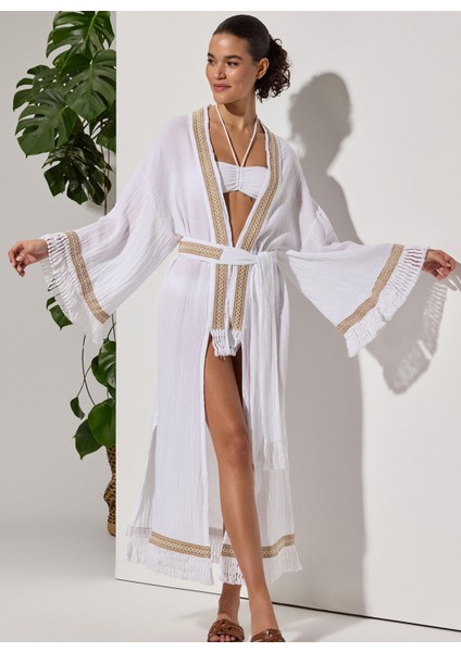 Desenli Beyaz Kadın Kimono 120348