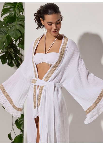 Desenli Beyaz Kadın Kimono 120348