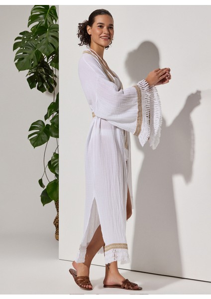 Desenli Beyaz Kadın Kimono 120348
