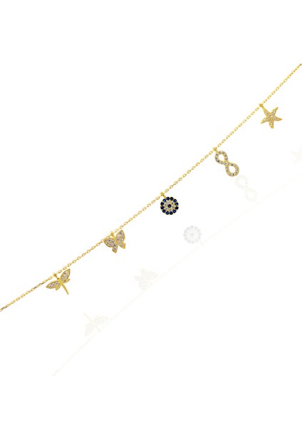 Zirkon Taşlı Nazarlı Yaldızlı 925 Ayar Gümüş Kadın Bileklik 201023281 fiyatları