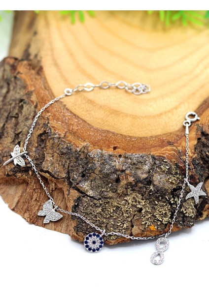 Zirkon Taşlı Nazarlı 925 Ayar Gümüş Kadın Bileklik 201023280