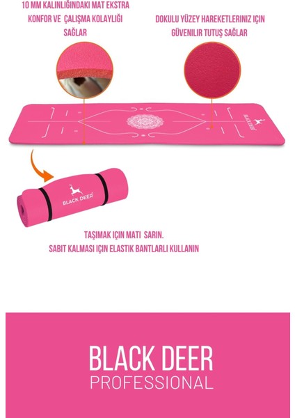 Hizalamalı Yoga Pilates Esneme Matı Egzersiz Minderi 180X55 cm 10 mm