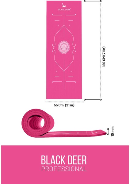 Hizalamalı Yoga Pilates Esneme Matı Egzersiz Minderi 180X55 cm 10 mm