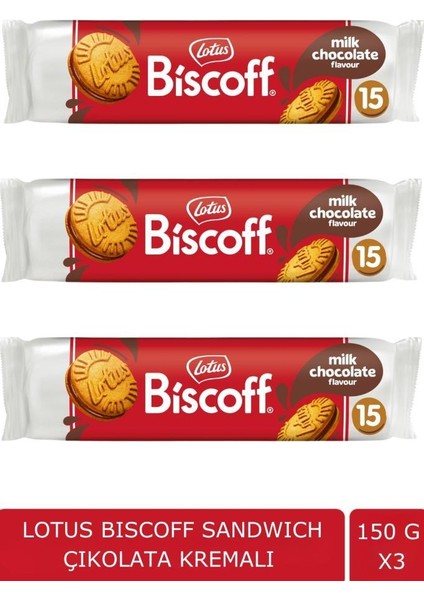 Bıscoff Sandwıch Bıscoff Chocolate 150 gr - Çikolata Kremalı Bisküvi x 3 Adet