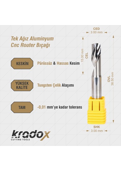 Cnc Router Bıçak Tek Ağız Alüminyum Karbür Uç