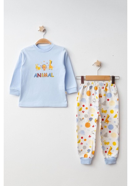 Pijama Takımı Penye Animal Hayvanlar Baskılı Mavi