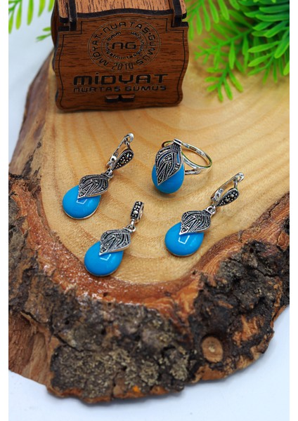 Firuze Taşlı Damla Model Markazit Gümüş Üçlü Takı Seti 201023288 indirimleri