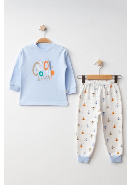 Pijama Takımı Penye Cool Camp Baskılı Mavi