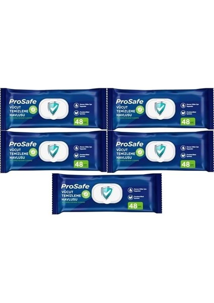 Hasta Vücut Temizleme Islak Mendil Havlu 48 Yaprak Xl (5 Li Set) Plastik Kapak