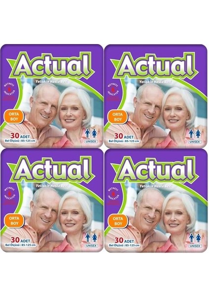 Actual Yetişkin Hasta Bezi Bel Bantlı M-Orta 120 Adet (4pk*30)