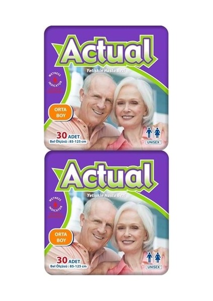 Actual Yetişkin Hasta Bezi Bel Bantlı M-Orta 60 Adet (2pk*30)