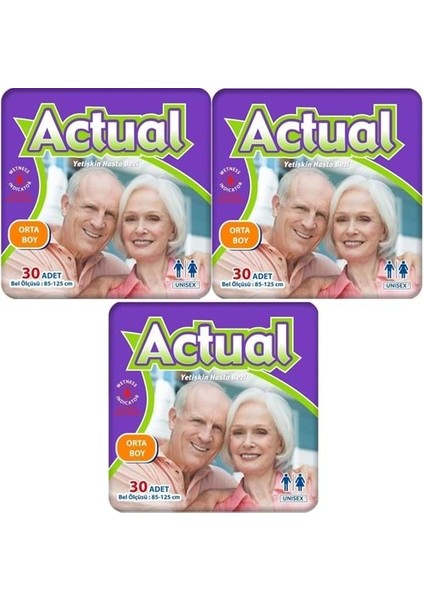 Actual Yetişkin Hasta Bezi Bel Bantlı M-Orta 90 Adet (3pk*30)