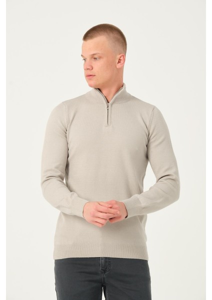 Erkek Balıkçı Yarım Fermuarlı Dik Yaka Standart Fit Triko Kazak fiyatları